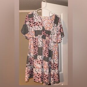Umgee Pink and Black Floral Patchwork Dress